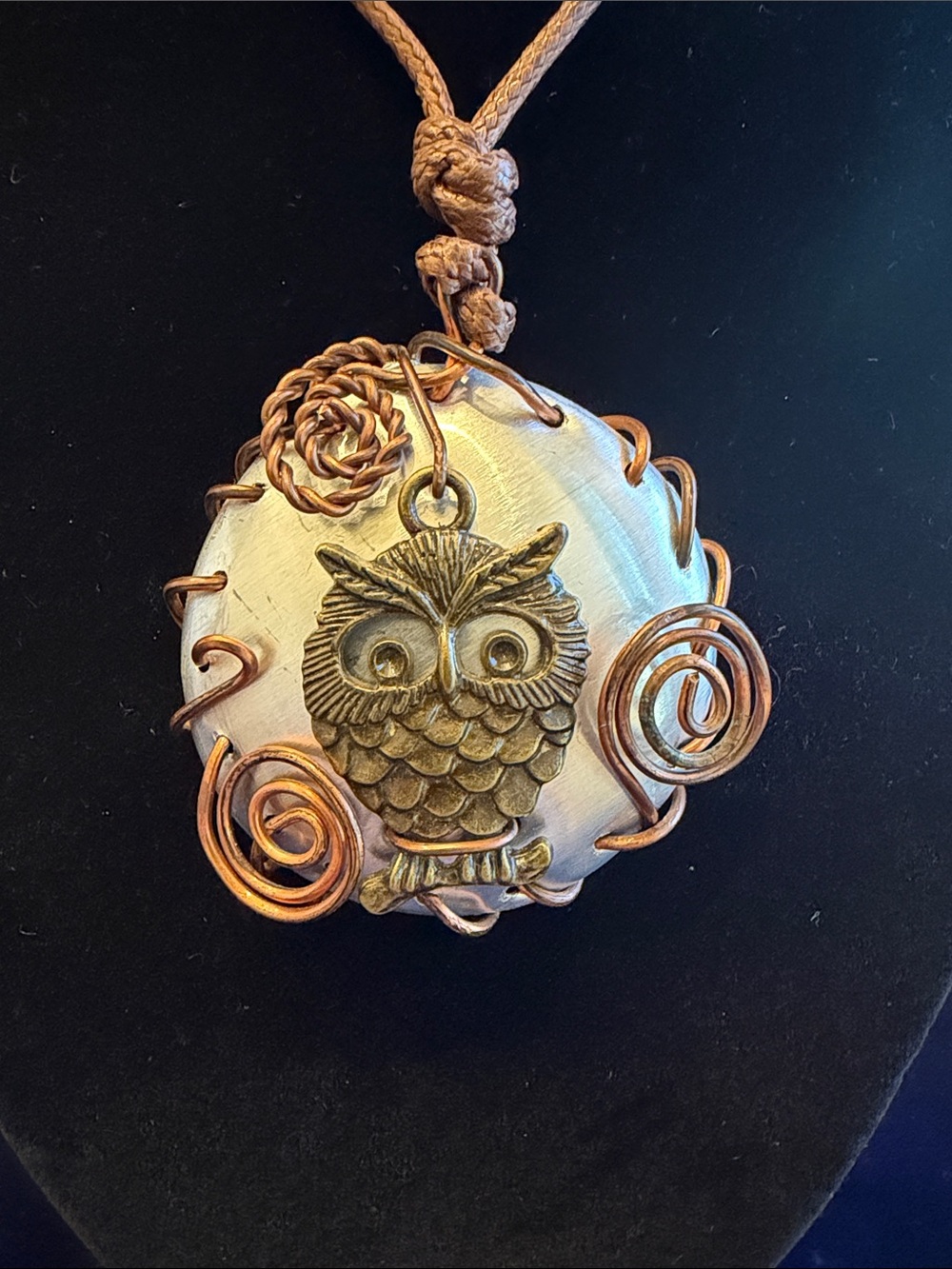 Handcrafted Bronze Owl Pendant Necklace in Gold and Copper Tones